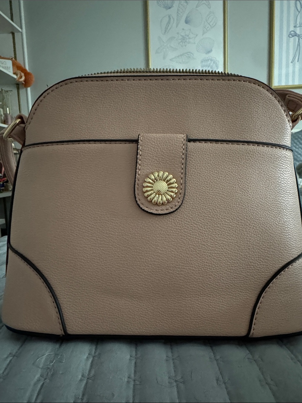 Women's Leather Crossbody Bag - Blush Pink with Gold Accent